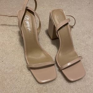 Nude Block Heels Square Toe